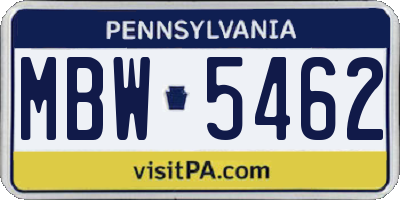 PA license plate MBW5462