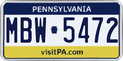 PA license plate MBW5472