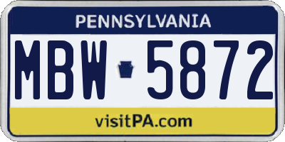 PA license plate MBW5872