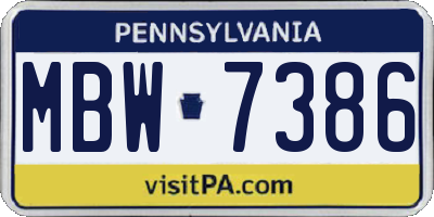 PA license plate MBW7386