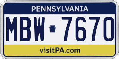 PA license plate MBW7670
