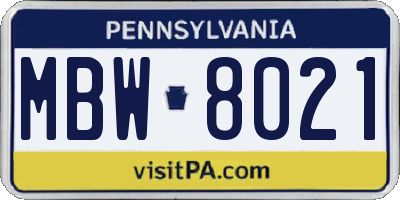 PA license plate MBW8021