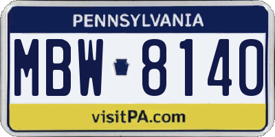 PA license plate MBW8140
