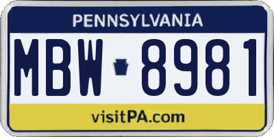 PA license plate MBW8981