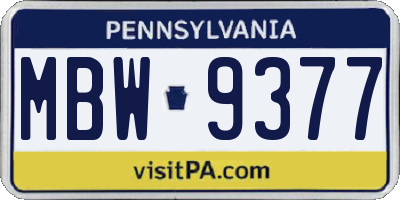 PA license plate MBW9377