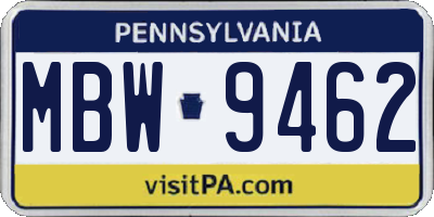 PA license plate MBW9462