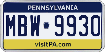 PA license plate MBW9930