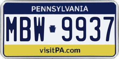 PA license plate MBW9937