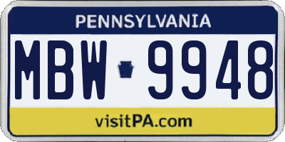 PA license plate MBW9948