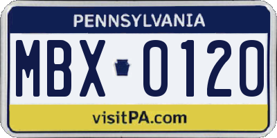 PA license plate MBX0120