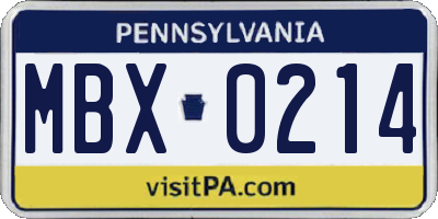 PA license plate MBX0214