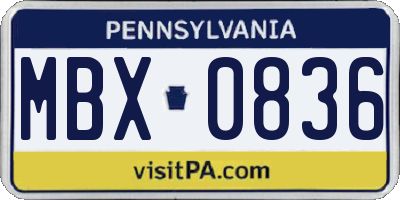 PA license plate MBX0836
