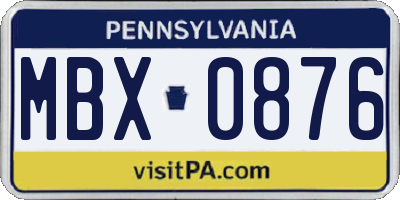PA license plate MBX0876