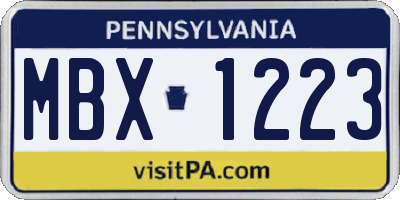 PA license plate MBX1223