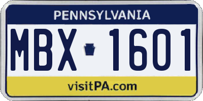 PA license plate MBX1601