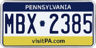 PA license plate MBX2385