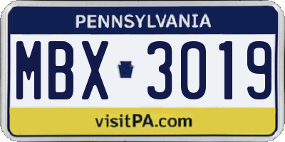 PA license plate MBX3019