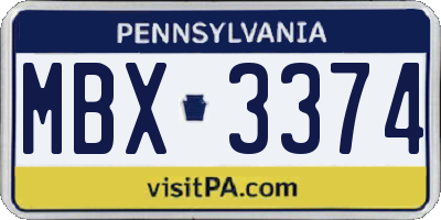 PA license plate MBX3374