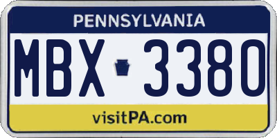 PA license plate MBX3380
