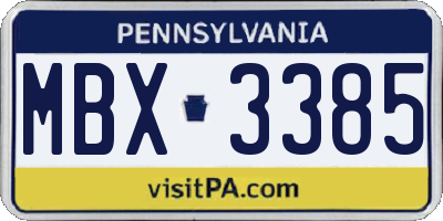 PA license plate MBX3385