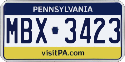 PA license plate MBX3423