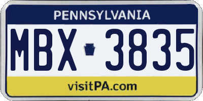PA license plate MBX3835
