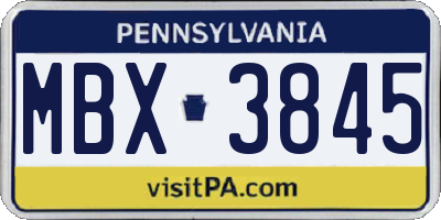 PA license plate MBX3845