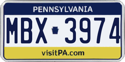 PA license plate MBX3974