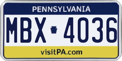 PA license plate MBX4036