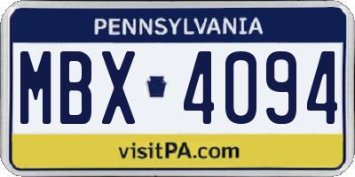 PA license plate MBX4094