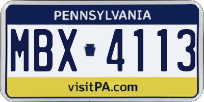 PA license plate MBX4113