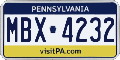 PA license plate MBX4232