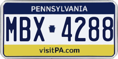 PA license plate MBX4288