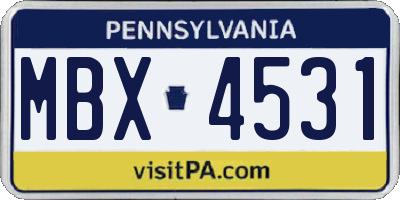 PA license plate MBX4531