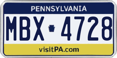 PA license plate MBX4728