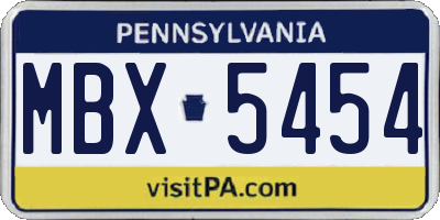 PA license plate MBX5454