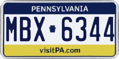 PA license plate MBX6344