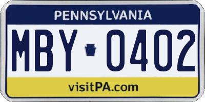 PA license plate MBY0402