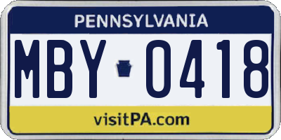 PA license plate MBY0418