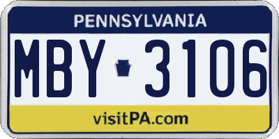 PA license plate MBY3106