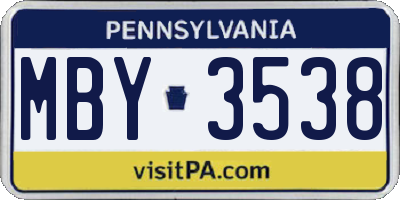 PA license plate MBY3538