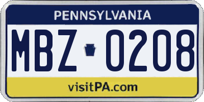 PA license plate MBZ0208