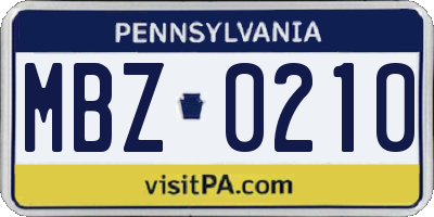 PA license plate MBZ0210