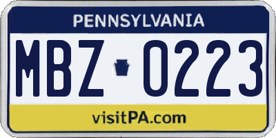 PA license plate MBZ0223
