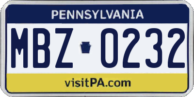 PA license plate MBZ0232