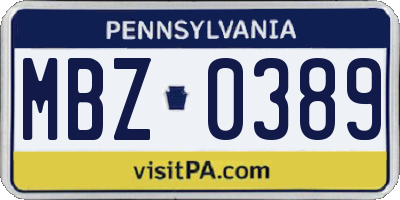 PA license plate MBZ0389