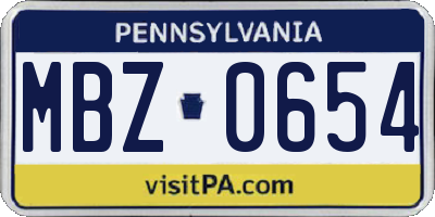 PA license plate MBZ0654