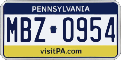 PA license plate MBZ0954