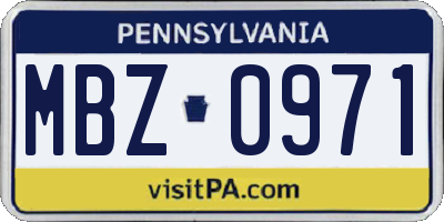 PA license plate MBZ0971