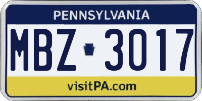 PA license plate MBZ3017